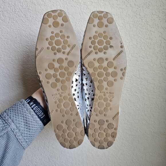 Jimmy Choo Metallic Silver Leather Flats Star Laser Cutout Napa Ballet EU 37.5 - Picture 5 of 8